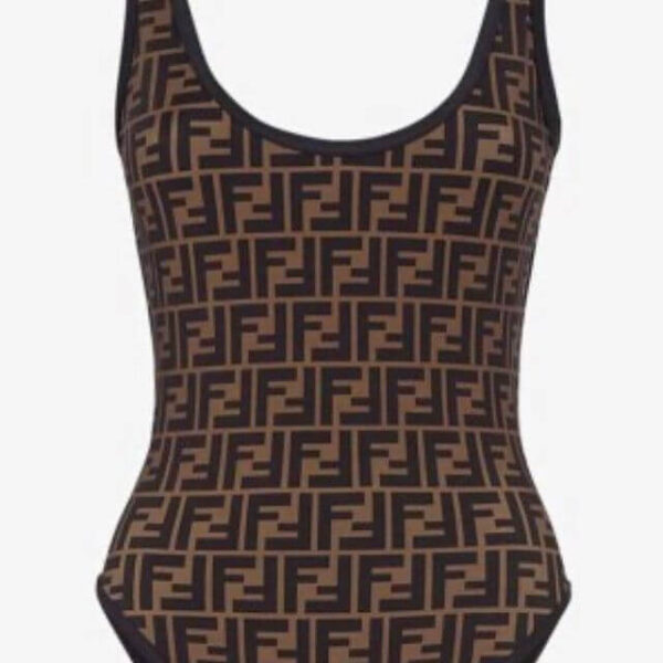 Women's Brown Ff Print Swimsuit